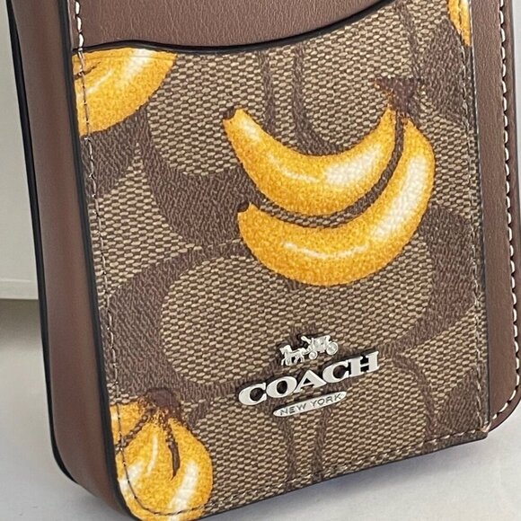 Coach Zip Card Case Banana CR833 ID Wallet Brown Canvas Leather Chain Strap - Picture 6 of 8